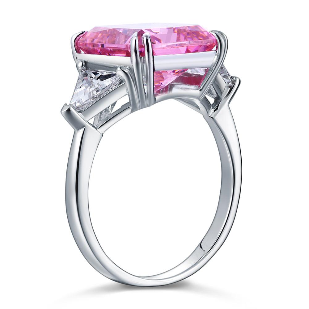 Solid 925 Sterling Silver Three-Stone Luxury Ring 8 Carat Fancy Pink Created Diamante MXFR8156