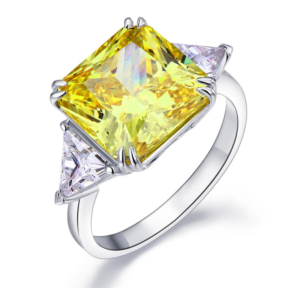 Solid 925 Sterling Silver Three-Stone Luxury Ring 8 Carat Yellow Canary Created Diamante MXFR8157
