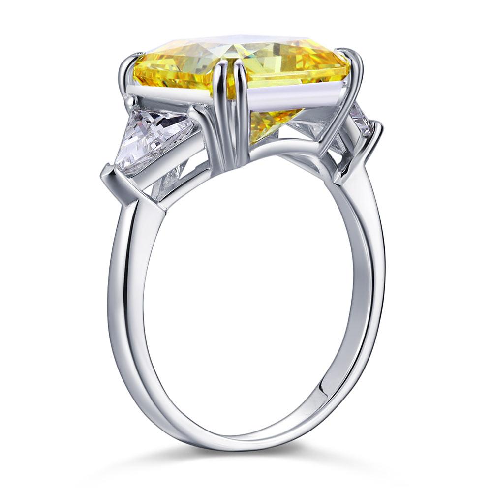 Solid 925 Sterling Silver Three-Stone Luxury Ring 8 Carat Yellow Canary Created Diamante MXFR8157