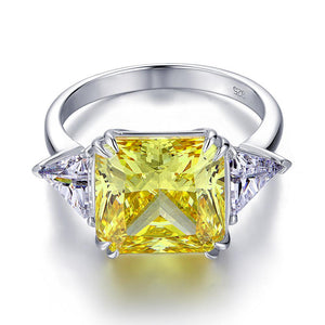 Solid 925 Sterling Silver Three-Stone Luxury Ring 8 Carat Yellow Canary Created Diamante MXFR8157