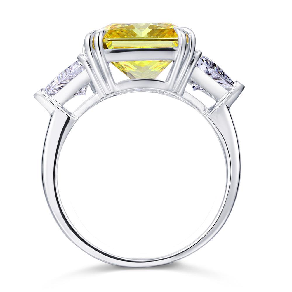 Solid 925 Sterling Silver Three-Stone Luxury Ring 8 Carat Yellow Canary Created Diamante MXFR8157