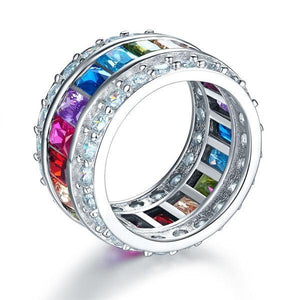 Multi-Color Created Topaz Band Wedding Anniversary 925 Sterling Silver Ring MXFR8241