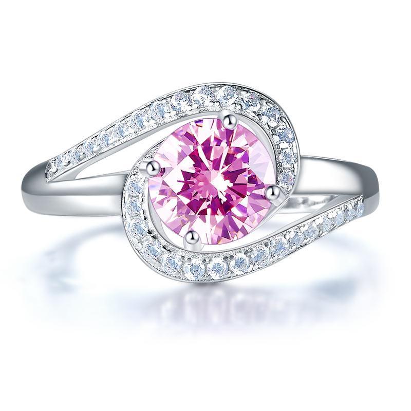 Twist Curl 925 Sterling Silver Wedding Engagement Ring 1.25 Ct Fancy Pink Created Zirconia MXFR8244