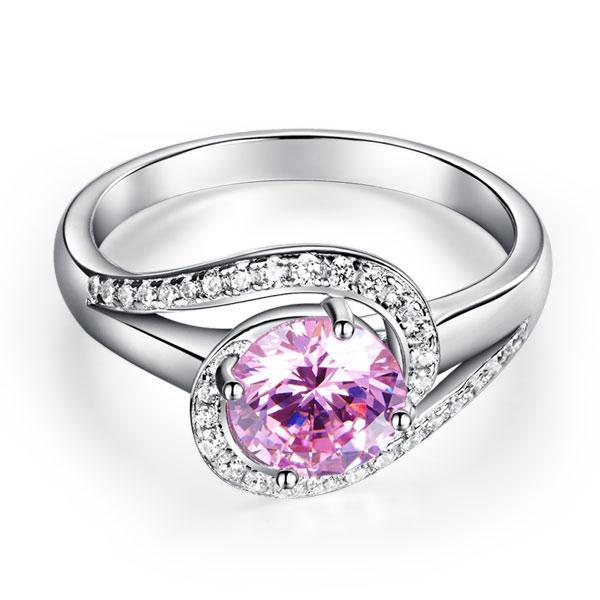 Twist Curl 925 Sterling Silver Wedding Engagement Ring 1.25 Ct Fancy Pink Created Zirconia MXFR8244