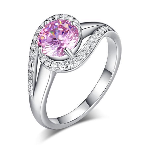 Twist Curl 925 Sterling Silver Wedding Engagement Ring 1.25 Ct Fancy Pink Created Zirconia MXFR8244