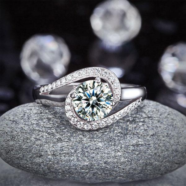 Twist Curl 925 Sterling Silver Wedding Engagement Ring 1.25 Ct Created Zirconia MXFR8245