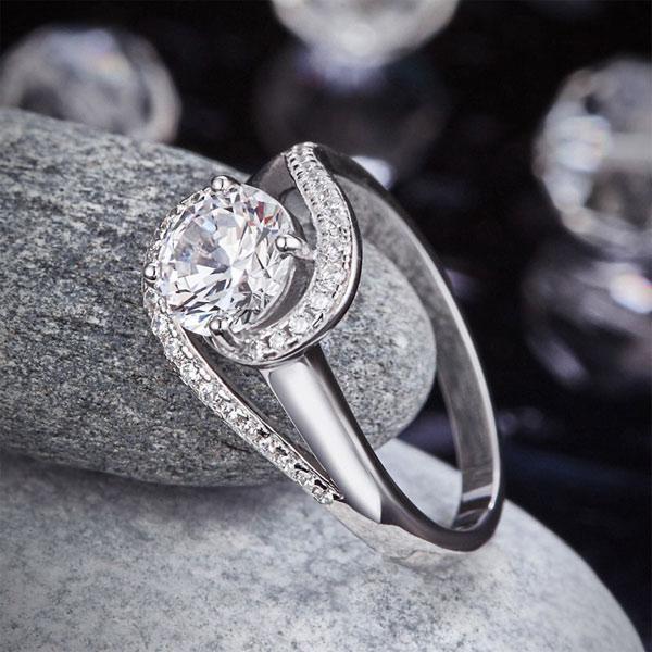 Twist Curl 925 Sterling Silver Wedding Engagement Ring 1.25 Ct Created Zirconia MXFR8245