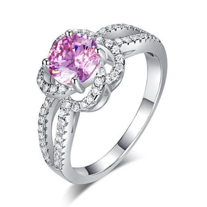 Floral 925 Sterling Silver Wedding Promise Anniversary Ring 1 Ct Fancy Pink Created Zirconia Jewelry MXFR8250