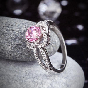 Floral 925 Sterling Silver Wedding Promise Anniversary Ring 1 Ct Fancy Pink Created Zirconia Jewelry MXFR8250