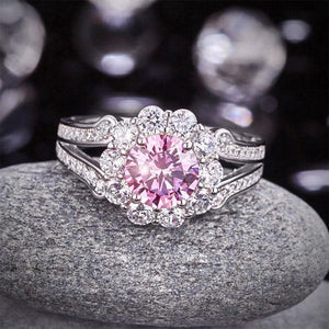 Art Deco Vintage style 925 Sterling Silver Wedding Ring 1.25 Ct Fancy Pink Created Zirconia Promise Anniversary MXFR8254