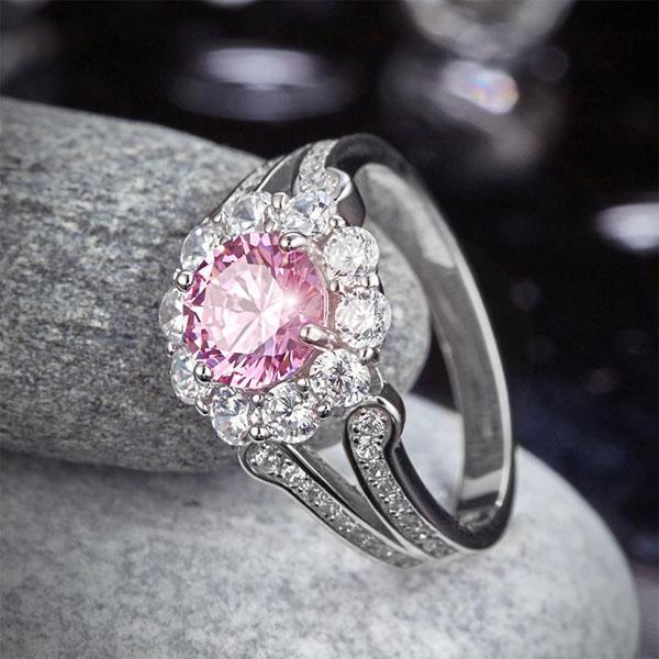 Art Deco Vintage style 925 Sterling Silver Wedding Ring 1.25 Ct Fancy Pink Created Zirconia Promise Anniversary MXFR8254