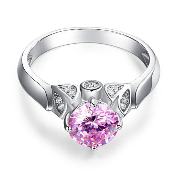 Flower 925 Sterling Silver Wedding Promise Anniversary Ring 1.25 Ct Fancy Pink Created Zirconia Jewelry MXFR8258