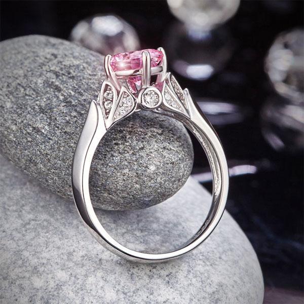 Flower 925 Sterling Silver Wedding Promise Anniversary Ring 1.25 Ct Fancy Pink Created Zirconia Jewelry MXFR8258