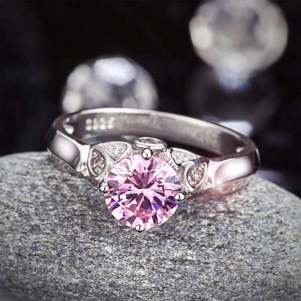 Flower 925 Sterling Silver Wedding Promise Anniversary Ring 1.25 Ct Fancy Pink Created Zirconia Jewelry MXFR8258