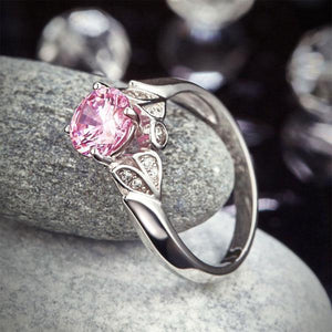 Flower 925 Sterling Silver Wedding Promise Anniversary Ring 1.25 Ct Fancy Pink Created Zirconia Jewelry MXFR8258