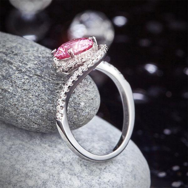 Twist Curl 925 Sterling Silver Wedding Engagement Ring 2 Ct Fancy Pink Created Zirconia Diamond Promise Anniversary MXFR8260