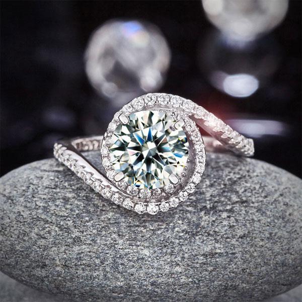 Twist Curl 925 Sterling Silver Wedding Engagement Ring 2 Ct Created Zirconia MXFR8261