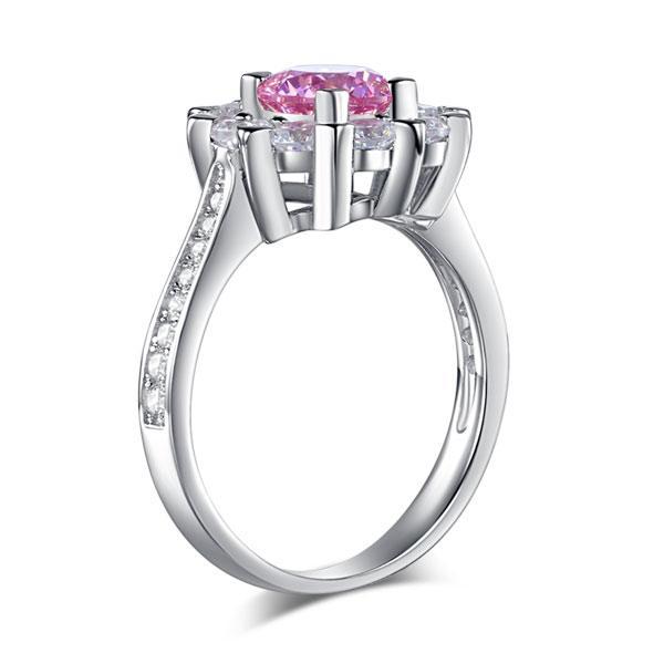Snowflake 925 Sterling Silver Wedding Promise Anniversary Ring 1 Ct Fancy Pink Created Zirconia MXFR8264