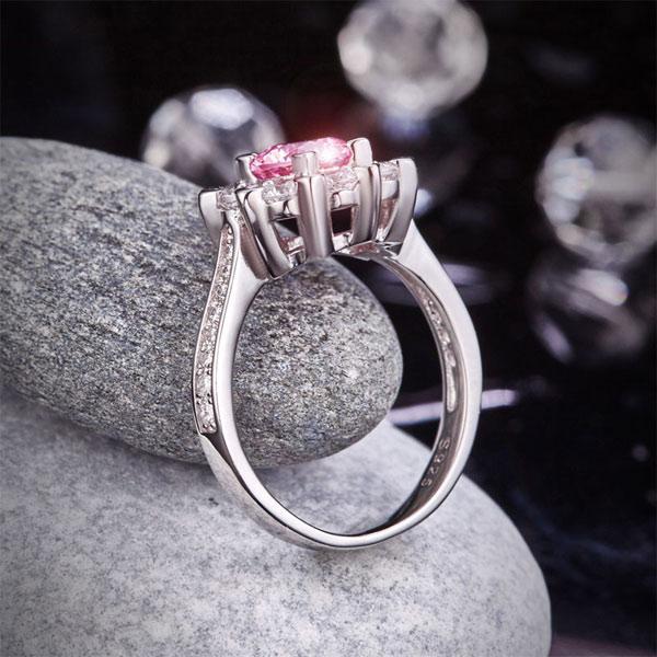 Snowflake 925 Sterling Silver Wedding Promise Anniversary Ring 1 Ct Fancy Pink Created Zirconia MXFR8264