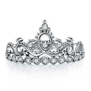 Solid 925 Sterling Silver Ring Crown Shape CZ for Lady Trendy Stylish MXFR8275