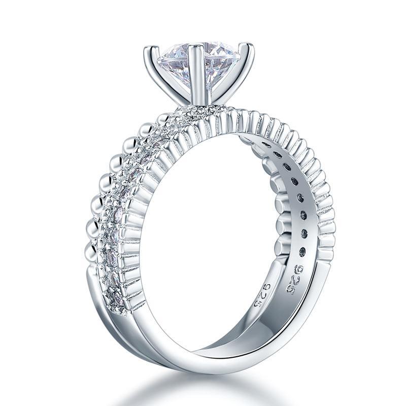 Solid 925 Sterling Silver 2-Pcs Wedding Engagement Ring Set 1 Ct Created Diamante Jewelry MXFR8276