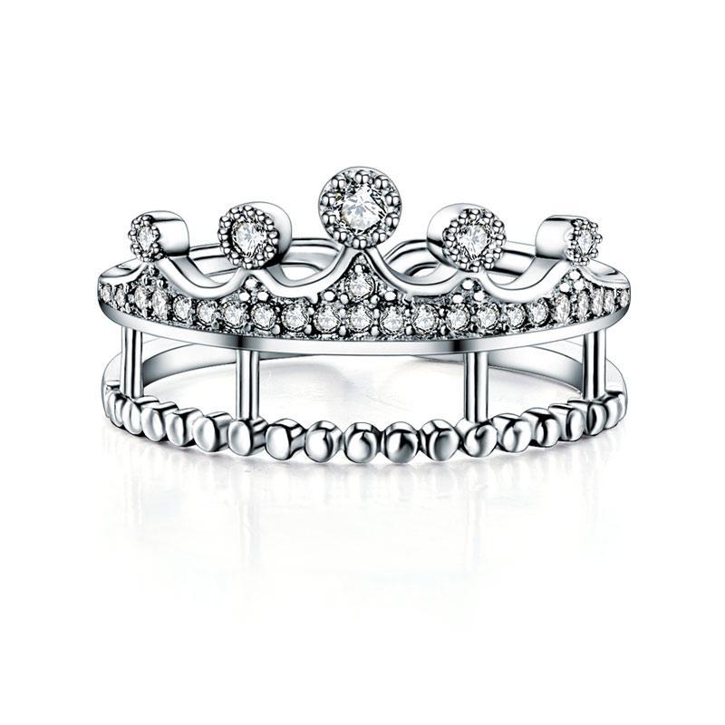 Solid 925 Sterling Silver Ring Crown Shape CZ for Lady Trendy Stylish Jewelry MXFR8277