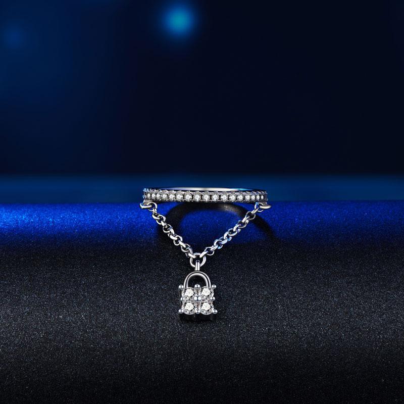 Solid 925 Sterling Silver Band Ring Dangle Purse Sparkling CZ for Lady Trendy Stylish MXFR8280