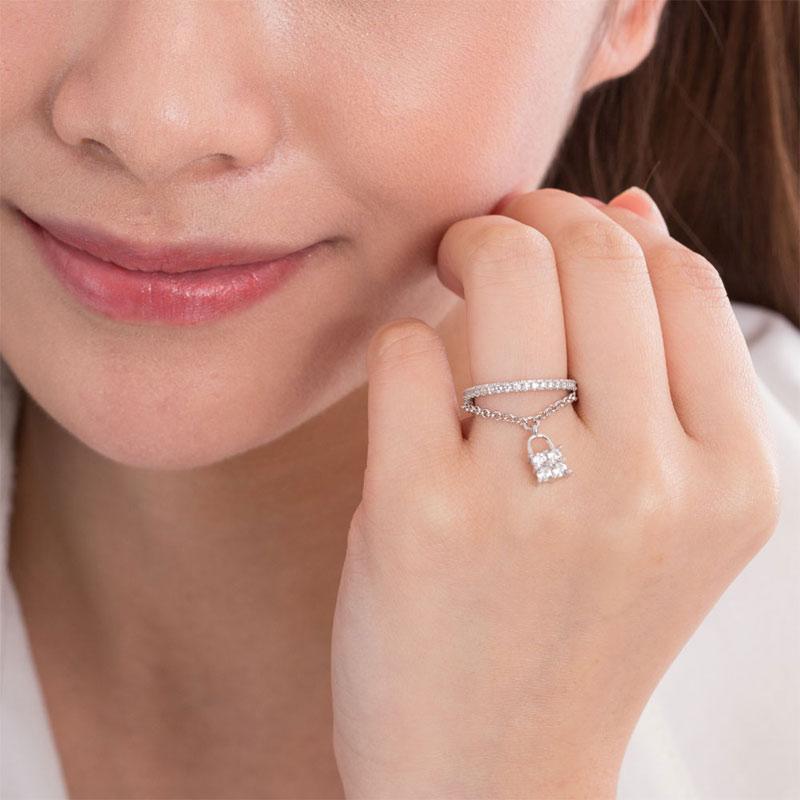 Solid 925 Sterling Silver Band Ring Dangle Purse Sparkling CZ for Lady Trendy Stylish MXFR8280