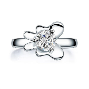 Solid 925 Sterling Silver 2-Pcs Butterfly Flower Ring Set MXFR8281