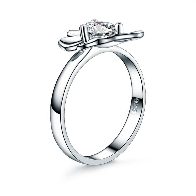 Solid 925 Sterling Silver 2-Pcs Butterfly Flower Ring Set MXFR8281