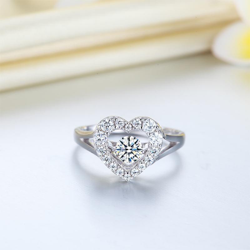 Dancing Stone Heart Solid 925 Sterling Silver Ring Fashion Wedding Jewelry MXFR8283