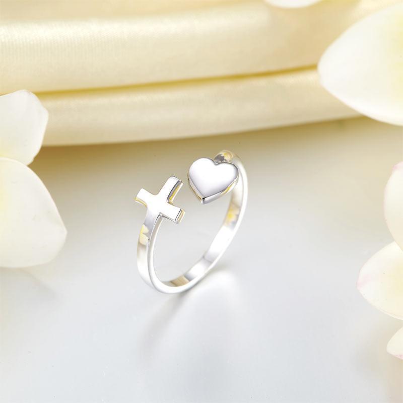 Plain Solid 925 Sterling Silver Ring Cross Heart for Lady Trendy Stylish MXFR8287