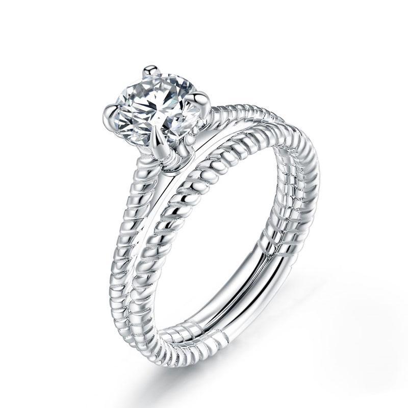 Promise Engagement 2-PC Solid Sterling 925 Silver Twist Solitaire Ring Set Bridal Jewelry MXFR8291