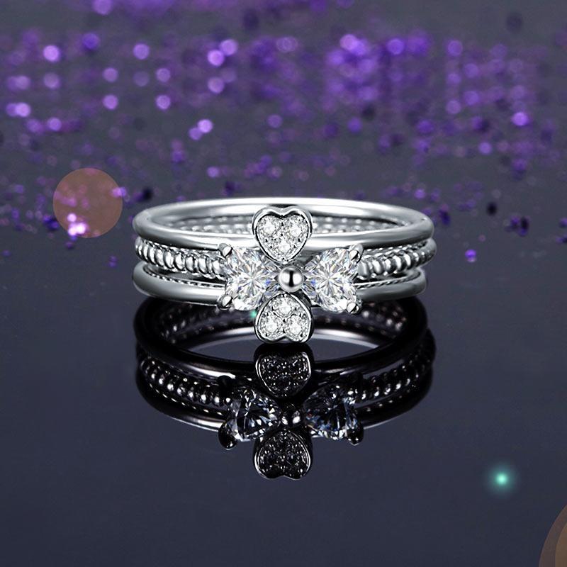 Solid 925 Sterling Silver Ring Set 3-Pcs Heart Love MXFR8299