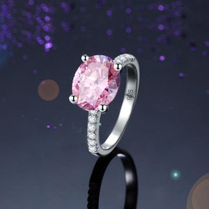 Solid 925 Sterling Silver 4 Carat Anniversary Ring Fancy Pink Oval Cut Luxury Jewelry MXFR8302