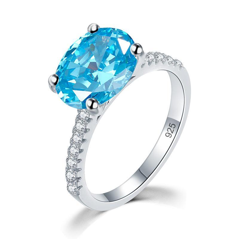 Solid 925 Sterling Silver 4 Carat Anniversary Ring Blue Oval Party Luxury Jewelry MXFR8303