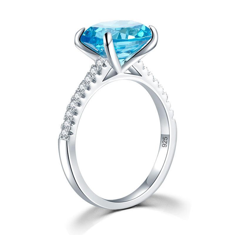 Solid 925 Sterling Silver 4 Carat Anniversary Ring Blue Oval Party Luxury Jewelry MXFR8303