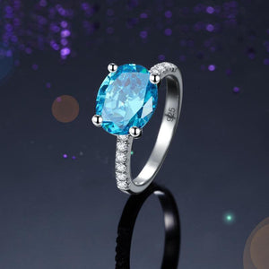 Solid 925 Sterling Silver 4 Carat Anniversary Ring Blue Oval Party Luxury Jewelry MXFR8303