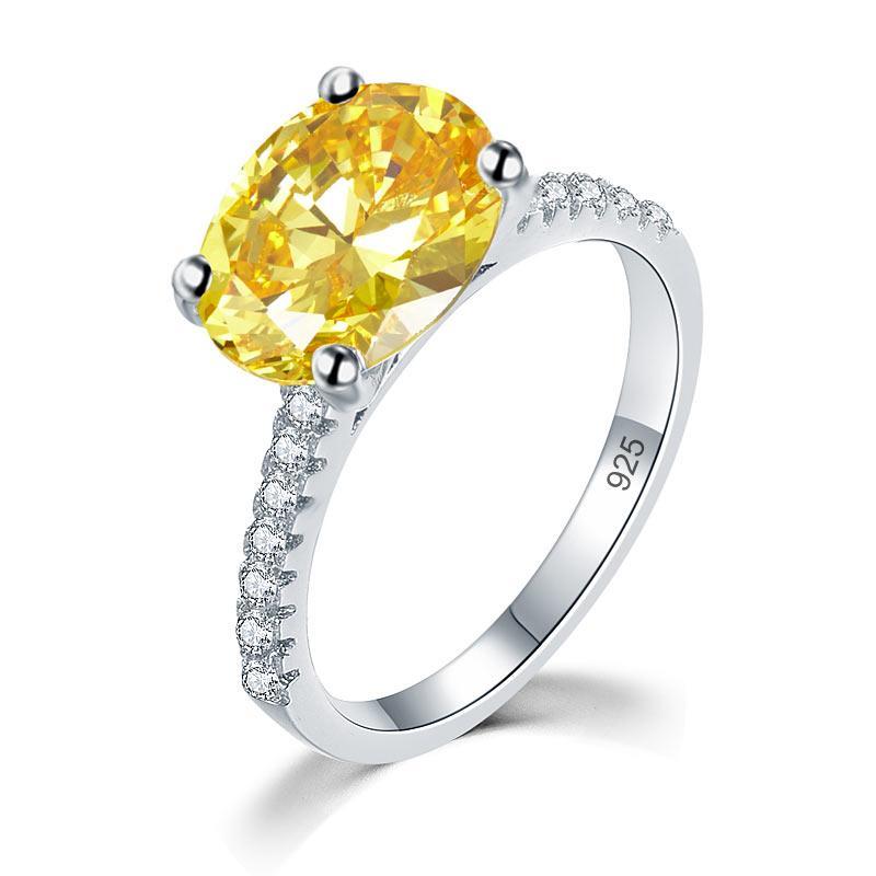 Solid 925 Sterling Silver 4 Carat Anniversary Luxury Ring Yellow Canary Oval Party Jewelry MXFR8304
