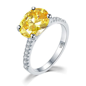 Solid 925 Sterling Silver 4 Carat Anniversary Luxury Ring Yellow Canary Oval Party Jewelry MXFR8304