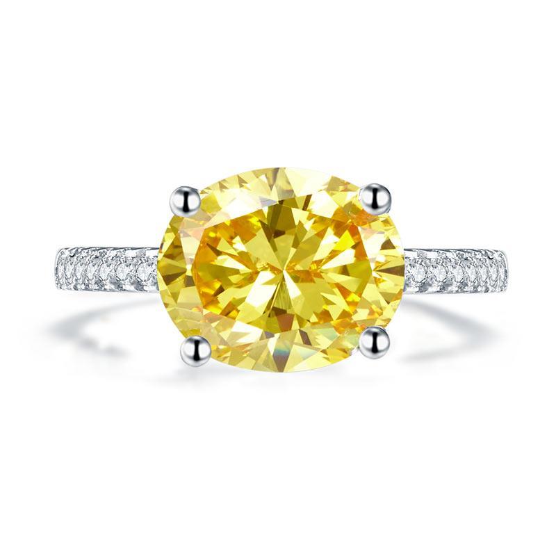 Solid 925 Sterling Silver 4 Carat Anniversary Luxury Ring Yellow Canary Oval Party Jewelry MXFR8304