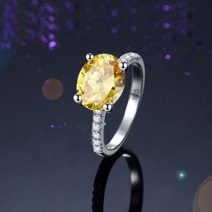 Solid 925 Sterling Silver 4 Carat Anniversary Luxury Ring Yellow Canary Oval Party Jewelry MXFR8304