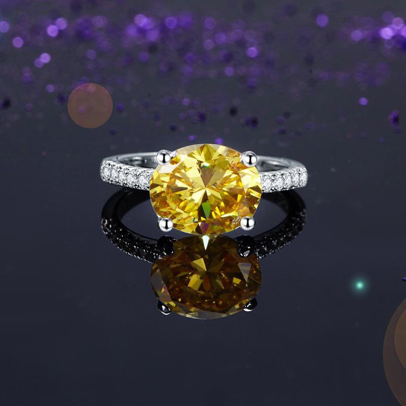 Solid 925 Sterling Silver 4 Carat Anniversary Luxury Ring Yellow Canary Oval Party Jewelry MXFR8304