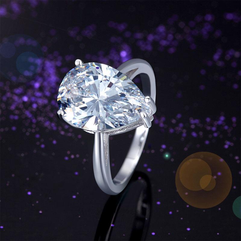 Solid 925 Sterling Silver Luxury Ring Solitaire Pear 4.5 Carat Wedding Engagement Party Pageant Jewelry MXFR8306