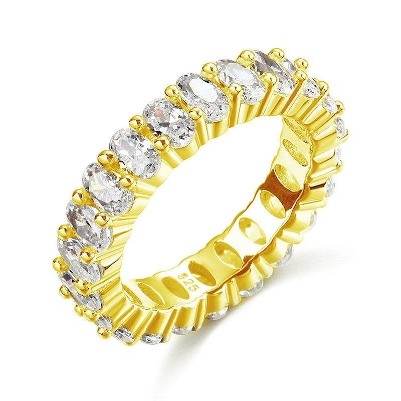 Oval Cut Eternity Solid Sterling 925 Silver Yellow Gold Plated Wedding Ring Band Jewelry MJXFR8327