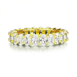 Oval Cut Eternity Solid Sterling 925 Silver Yellow Gold Plated Wedding Ring Band Jewelry MJXFR8327