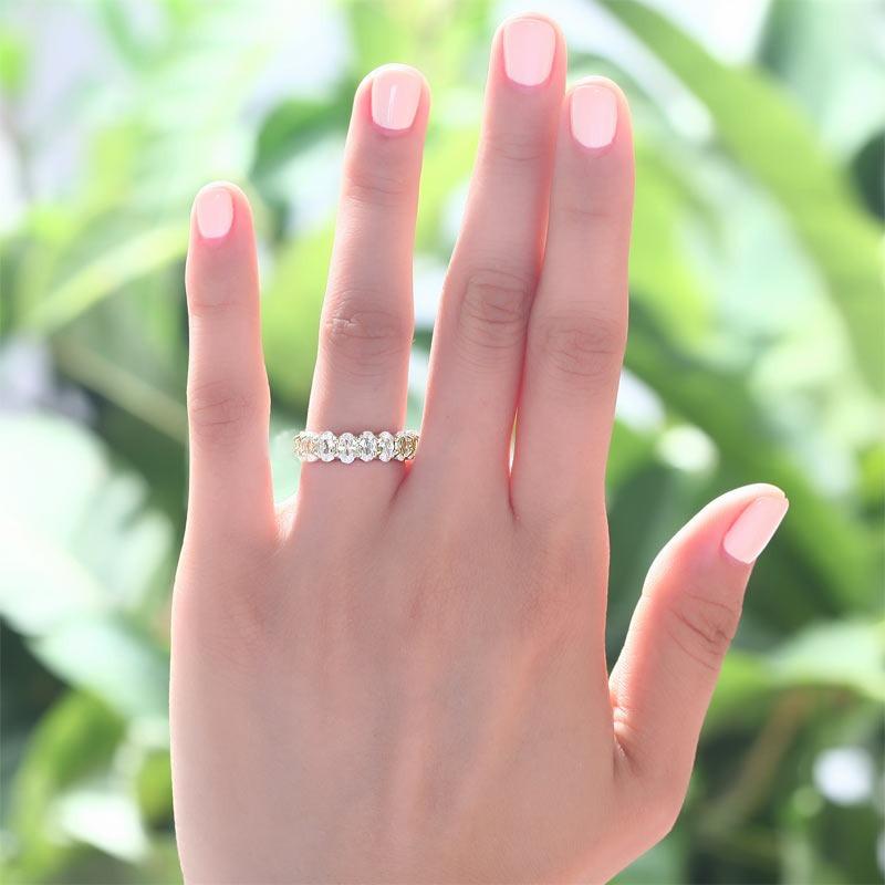 Oval Cut Eternity Solid Sterling 925 Silver Yellow Gold Plated Wedding Ring Band Jewelry MJXFR8327