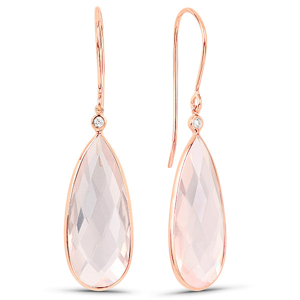 9K Rose Gold Rose Quartz Drop Earrings GAE11144