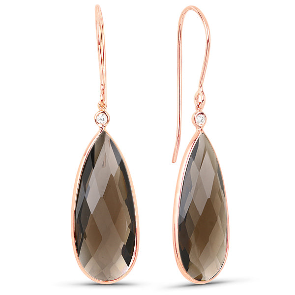 9K Rose Gold Rose Quartz Drop Earrings GAE11144