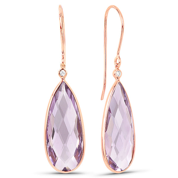 9K Rose Gold Rose Quartz Drop Earrings GAE11144